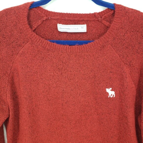 Abercrombie & Fitch Moose Logo Sweater M Pullover Crew Neck Marled Red - Picture 6 of 8